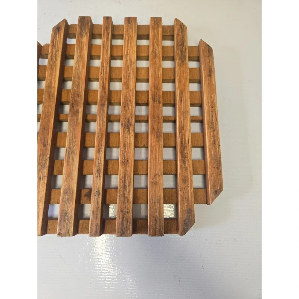 Vintage Danish Modern Teak Wood Lattice Trivet 8x7 Mid Century Hot Pad Grid
